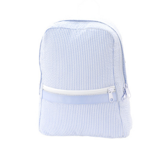 Personalized Seersucker Baby Blue Small Backpack - Give Wink