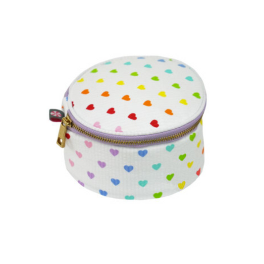 Personalized Seersucker Tiny Hearts Round Multi Purpose Pouch - Give Wink