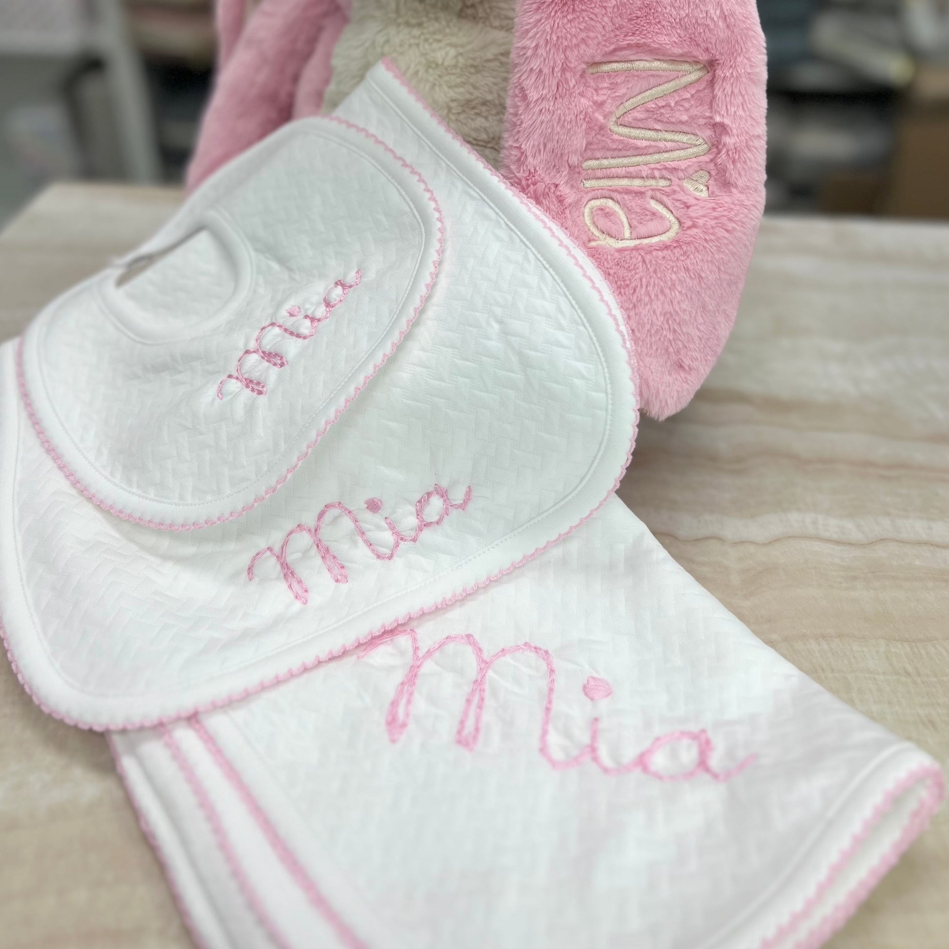 Pima Cotton Basket Weave Burp Cloth - White / Pink - Give Wink