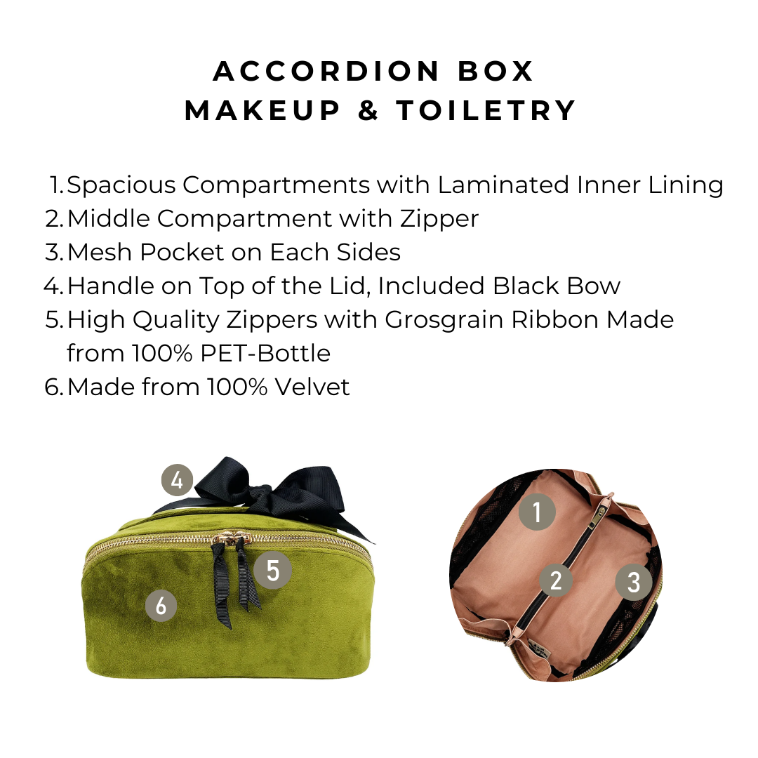 Accordion Box Makeup & Toiletry - Green Velvet - Give Wink