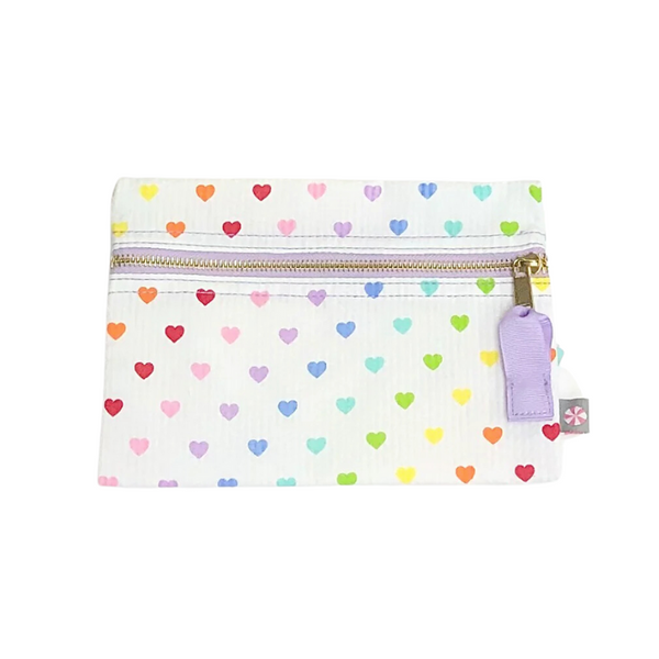 Personalized Seersucker Tiny Hearts Flat Pouch - Give Wink