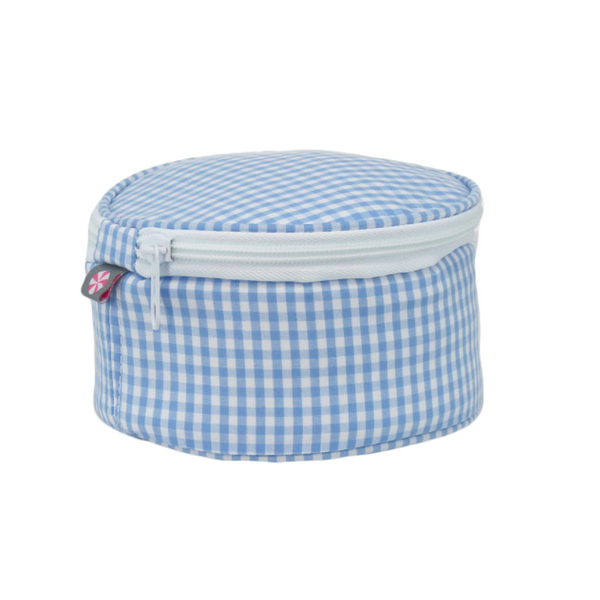 Personalized Gingham Baby Blue Round Multi Purpose Pouch - Give Wink