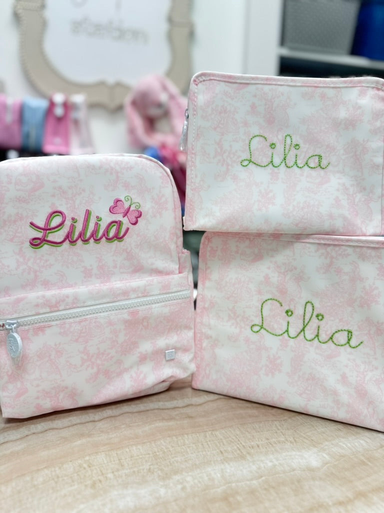 Personalized Small Nylon Backpack Toile Pink - Give Wink