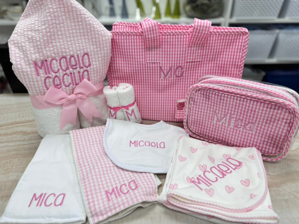 Personalized Nylon Pink Gingham Market Tote - Give Wink