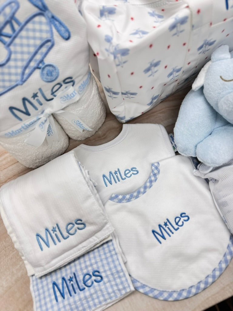 Personalized Baby Boy Blue Gingham Set of 2 Burps - Give Wink