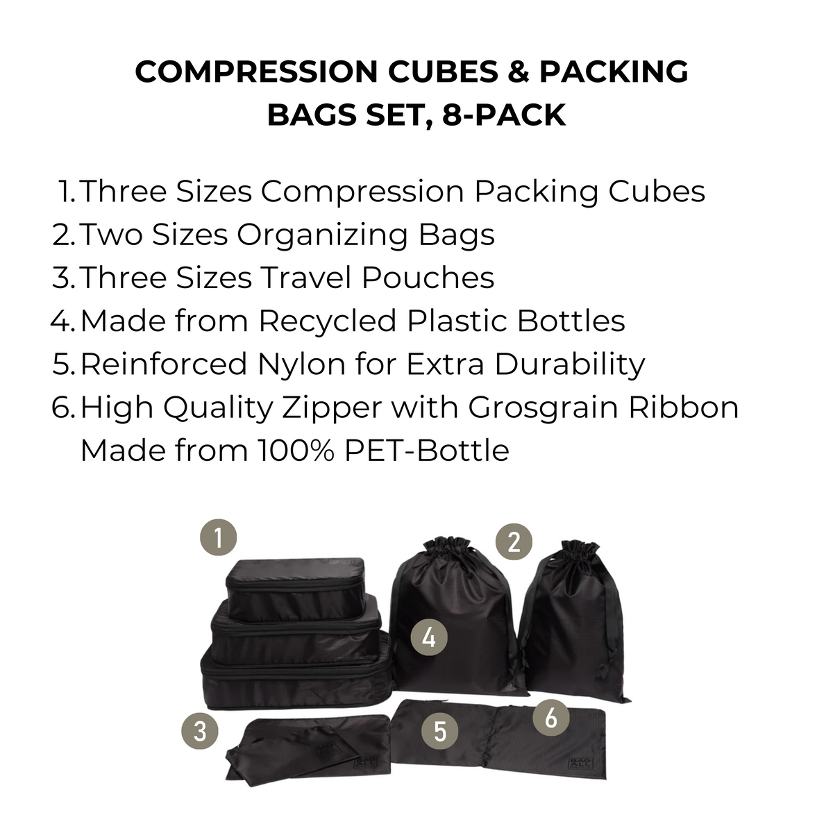 Compression Packing Cubes Set of 3 - Black - Give Wink