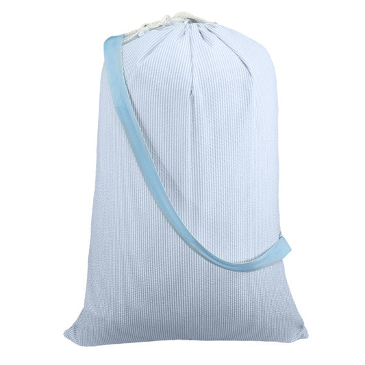 Personalized Seersucker Baby Blue Laundry Bag - Give Wink