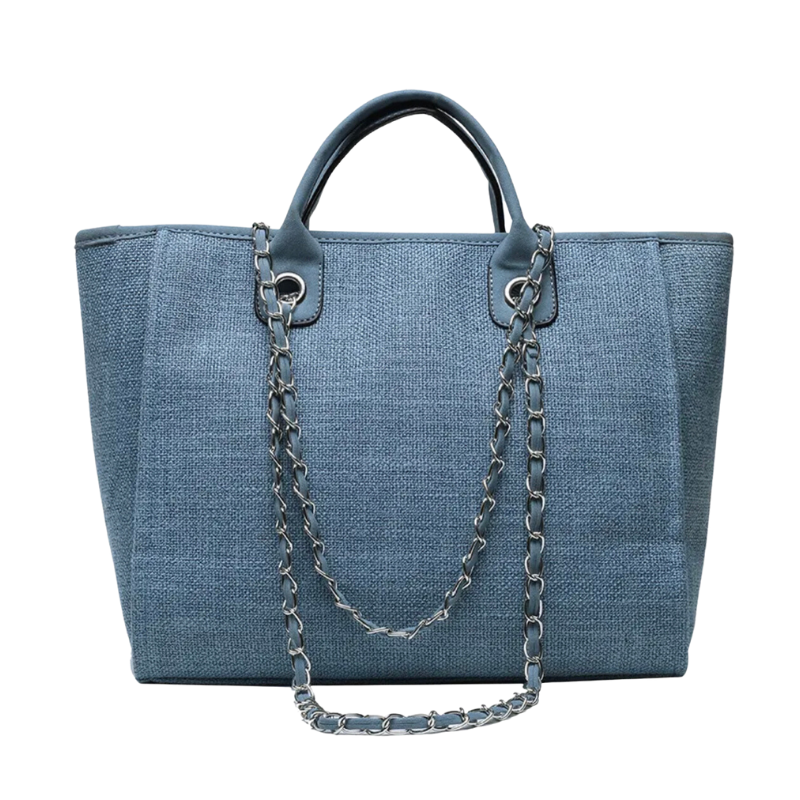 Personalized Small Linen Canvas Tote With Chian Handle - Denim - Give Wink