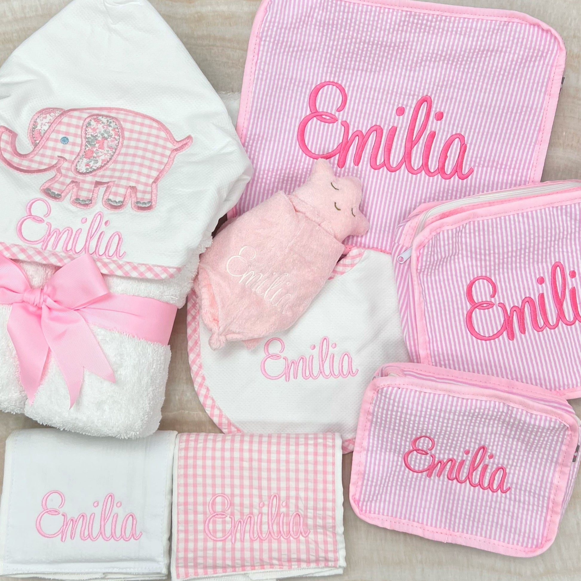 Personalized Baby Girl Pink Gingham Set of 2 Burps - Give Wink