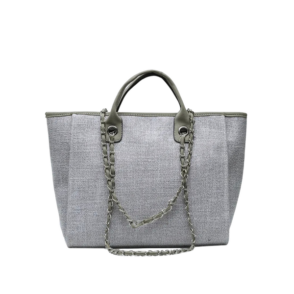 Personalized Small Linen Canvas Tote With Chian Handle - Grey - Give Wink