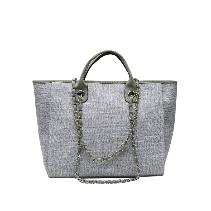 Personalized Small Linen Canvas Tote With Chian Handle - Grey