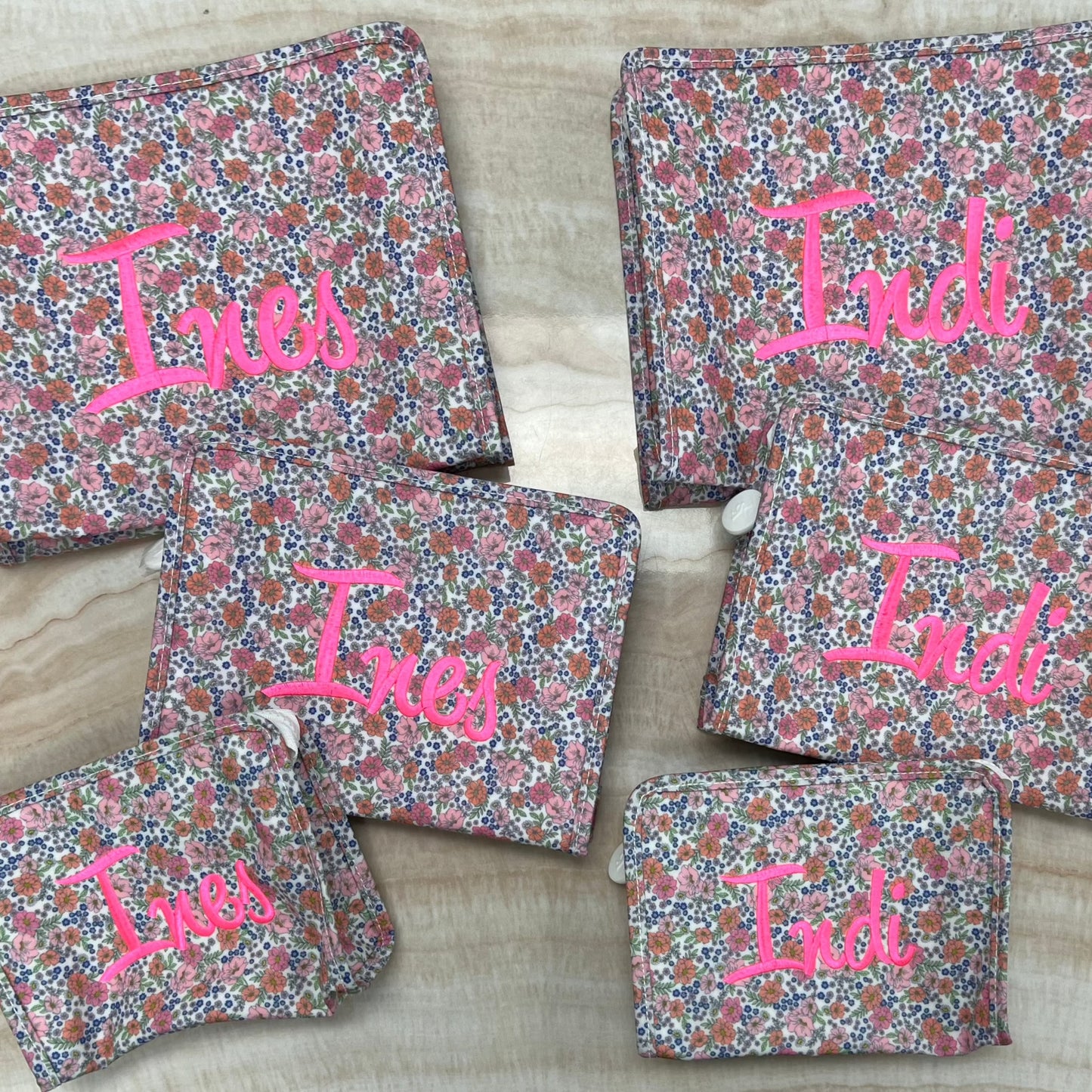 Personalized Nylon Floral Set of 3 Pouches - Give Wink