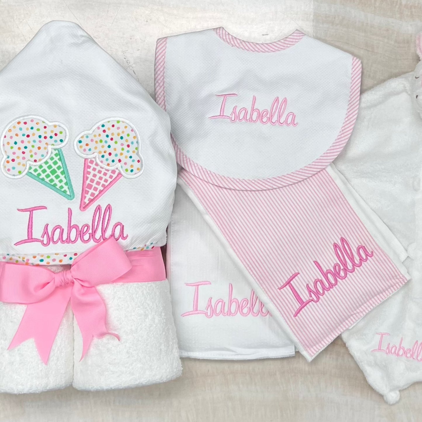 Personalized Baby Girl Pink Ice Cream Hooded Towel - Give Wink
