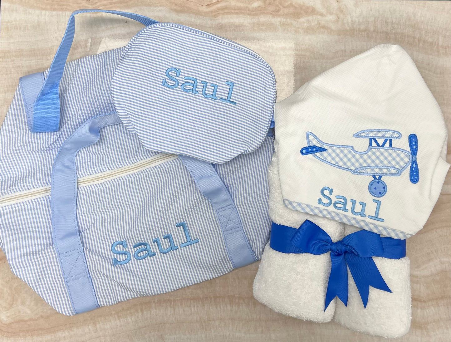 Personalized Baby Boy Blue Plane Hooded Towel - Give Wink