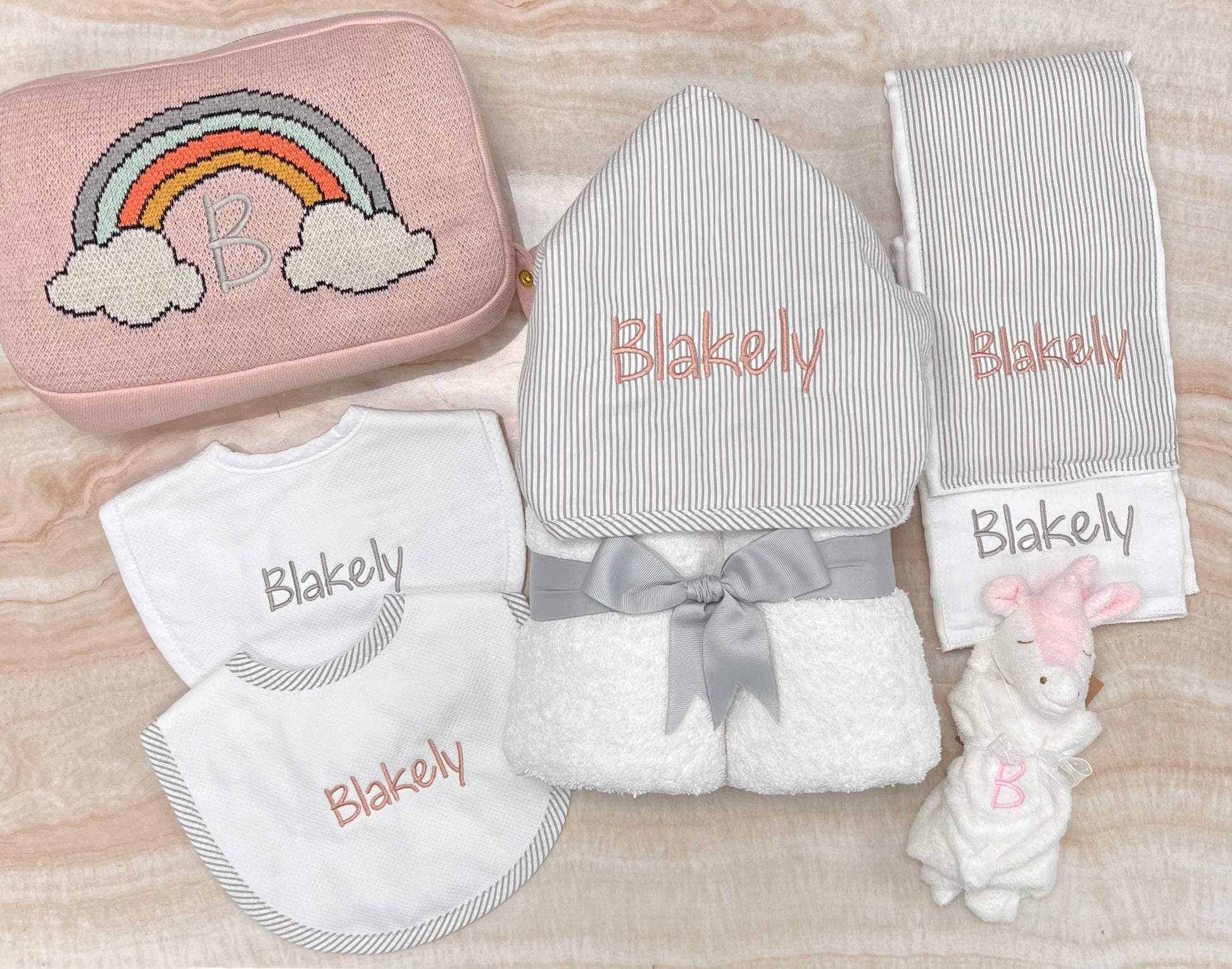 Personalized Grey Seersucker Stripe Hooded Towel - Give Wink