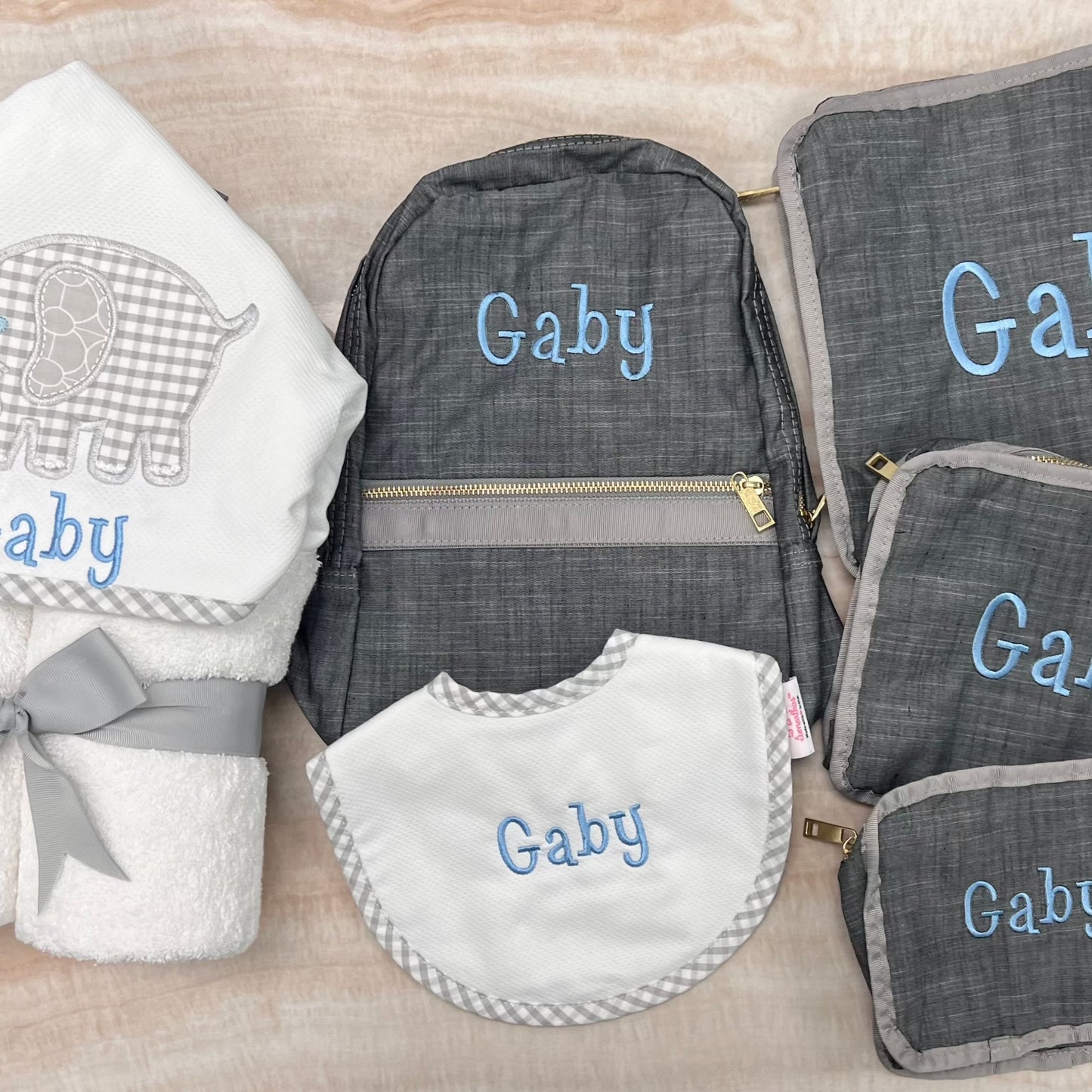 Personalized Chambray Grey Small Backpack - Give Wink
