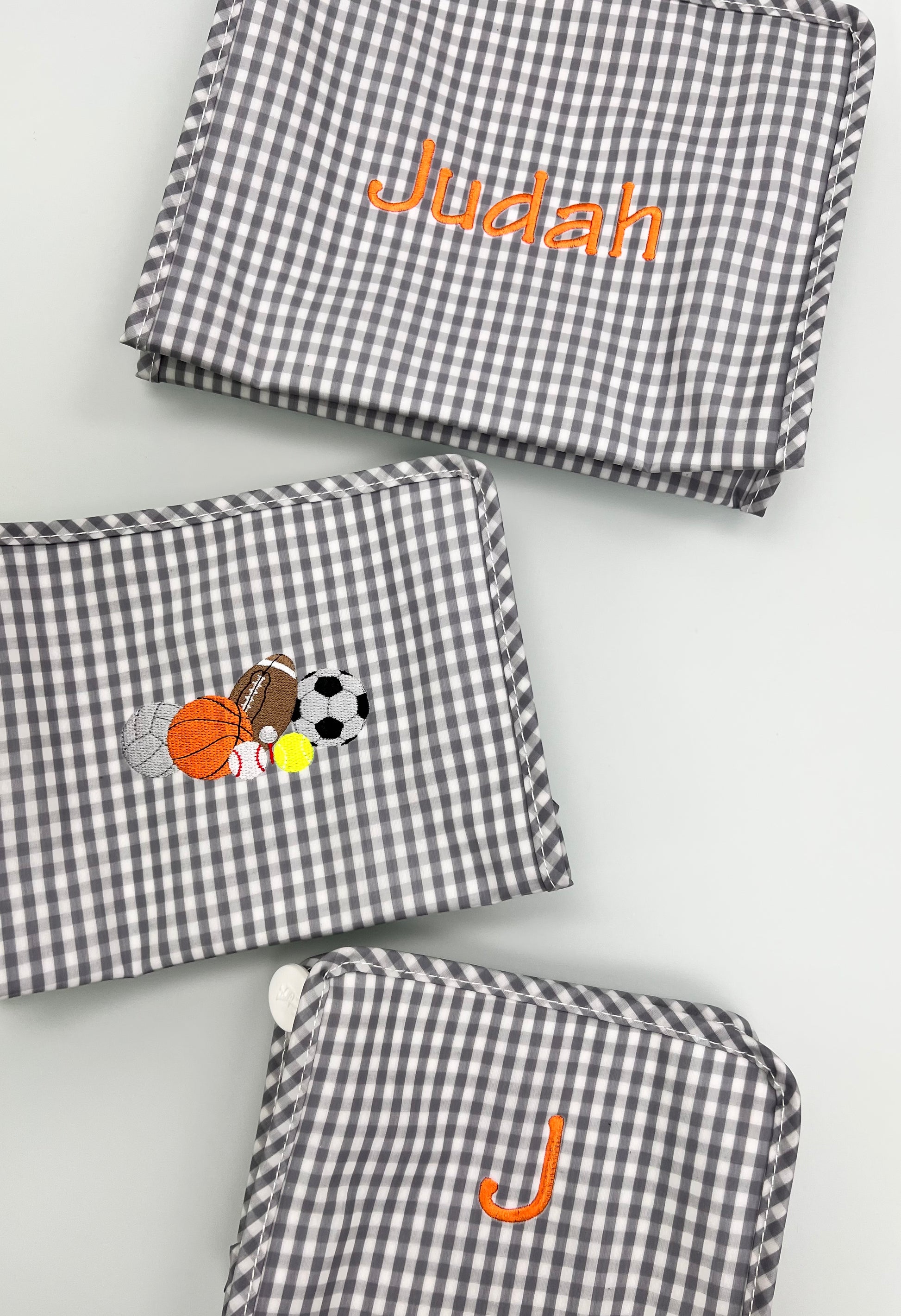 Personalized Nylon Grey Gingham Set of 3 Pouches - Give Wink
