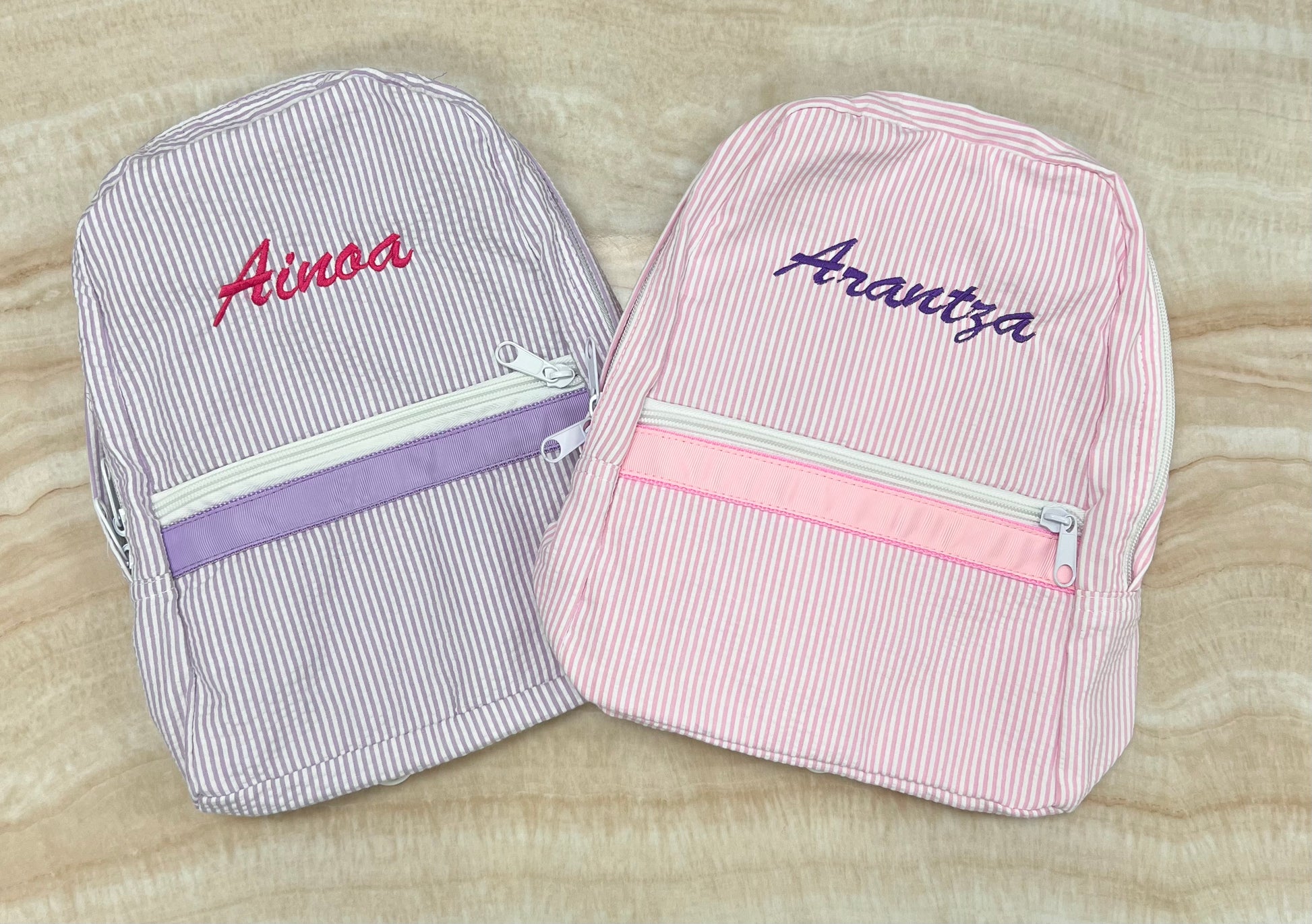 Personalized Seersucker Baby Pink Large Backpack - Give Wink