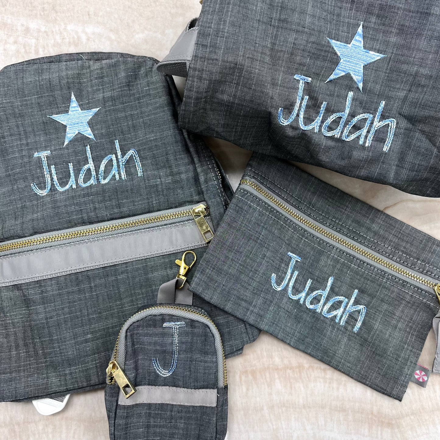 Personalized Chambray Grey Small Backpack - Give Wink