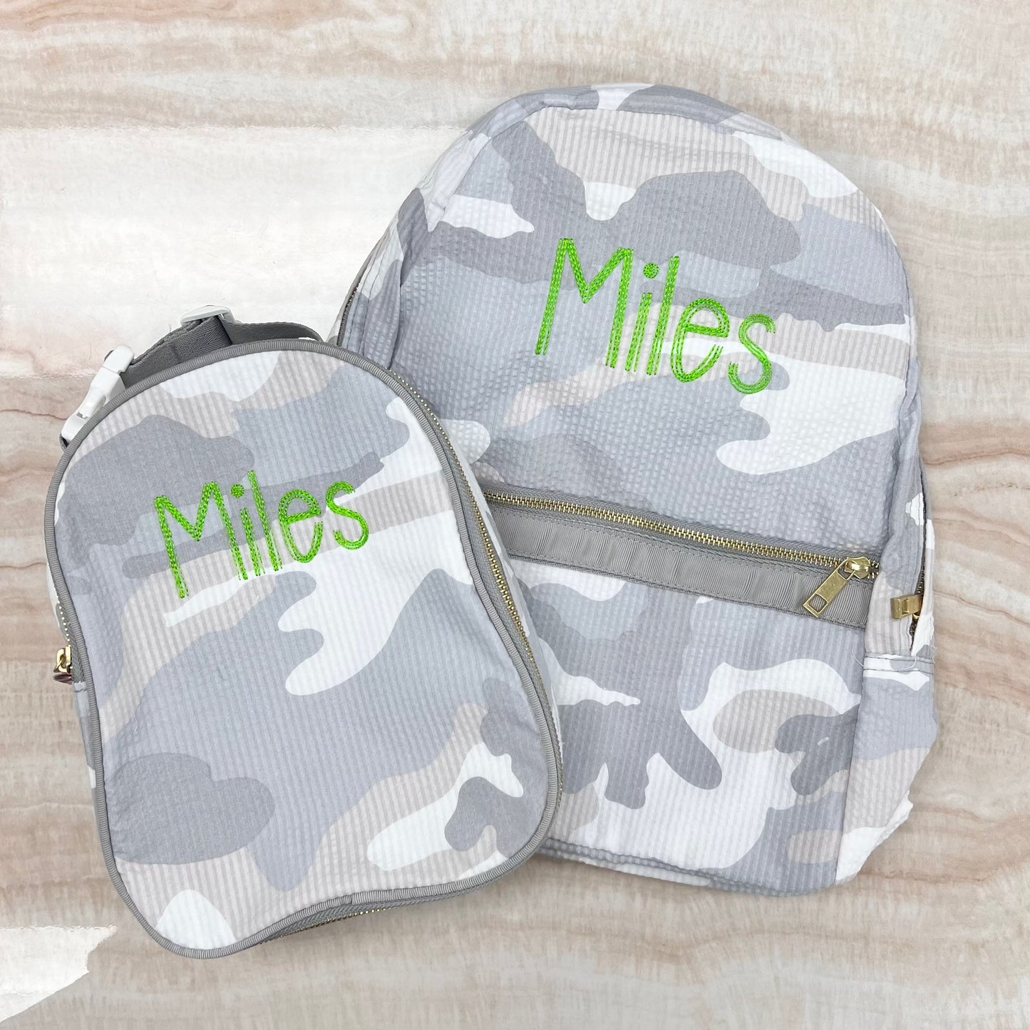 Personalized Seersucker Snow Camo Lunch Box - Give Wink