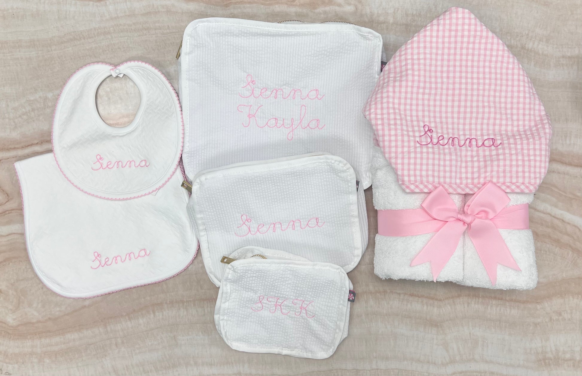 Personalized Baby Girl Pink Gingham Hooded Towel - Give Wink
