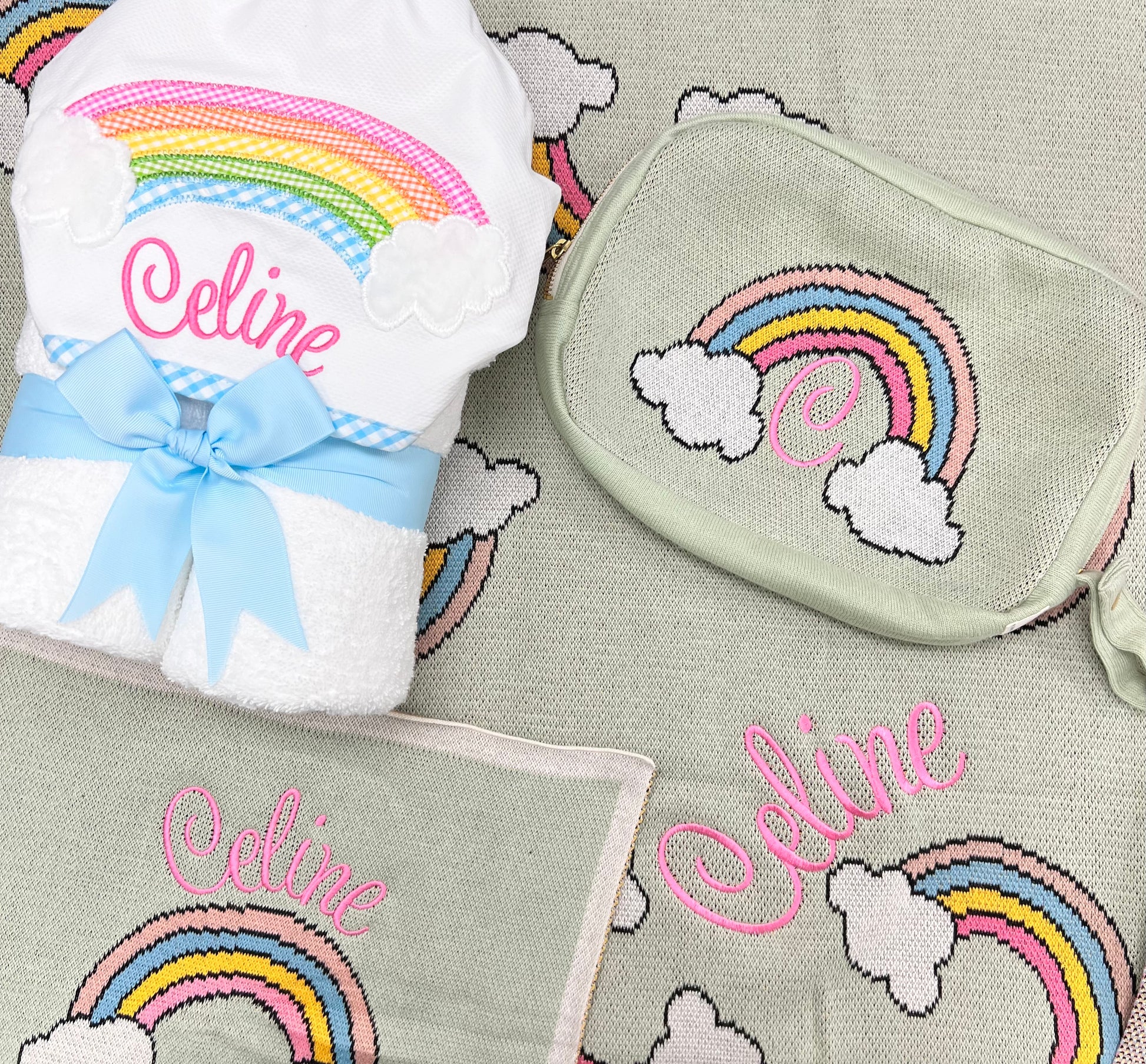 Personalized Baby Girl Rainbow Hooded Towel - Give Wink
