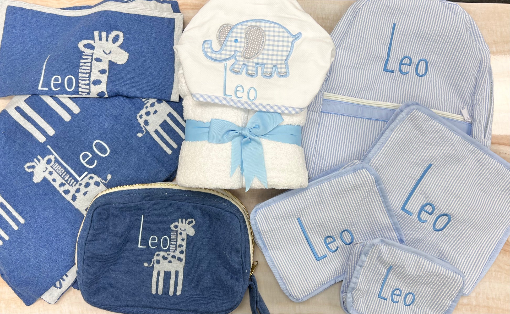 Personalized Baby Boy Blue Elephant Hooded Towel - Give Wink
