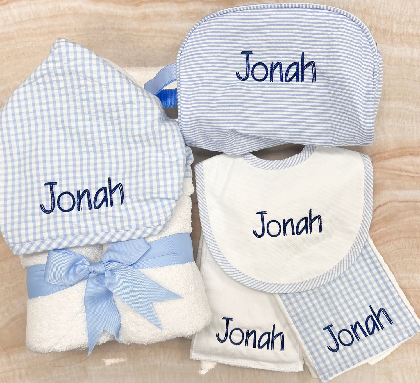 Personalized Baby Boy Blue Gingham Set of 2 Burps - Give Wink