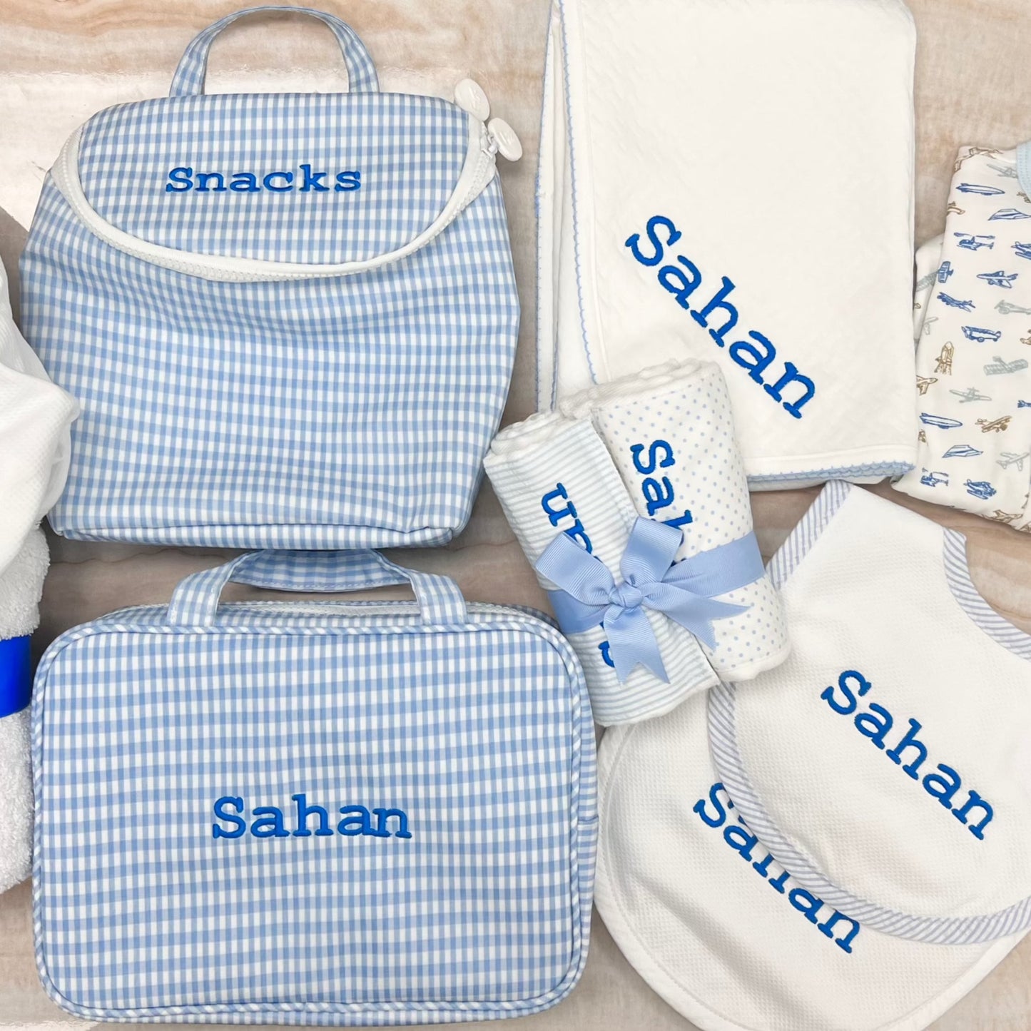 Personalized Nylon Mist Gingham Lunch Sack - Give Wink