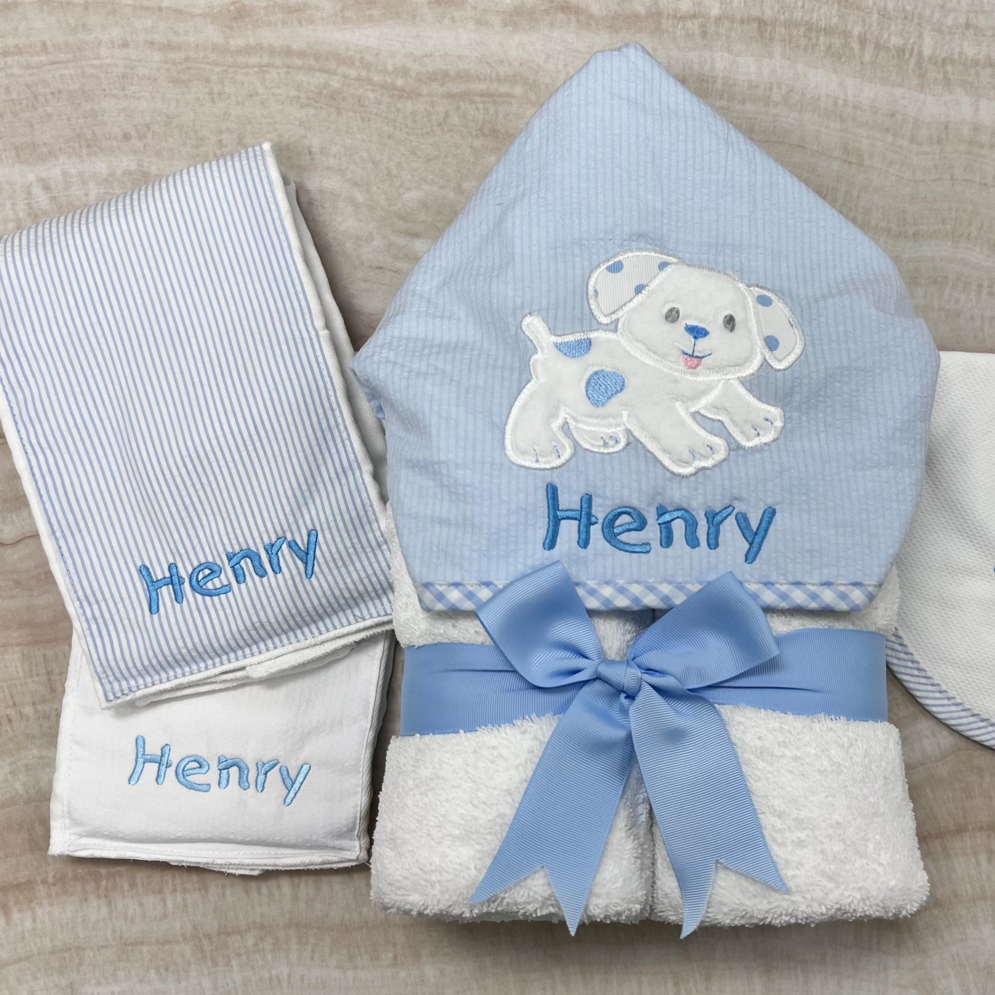 Personalized Baby Boy Blue Seersucker Set of 2 Burps - Give Wink