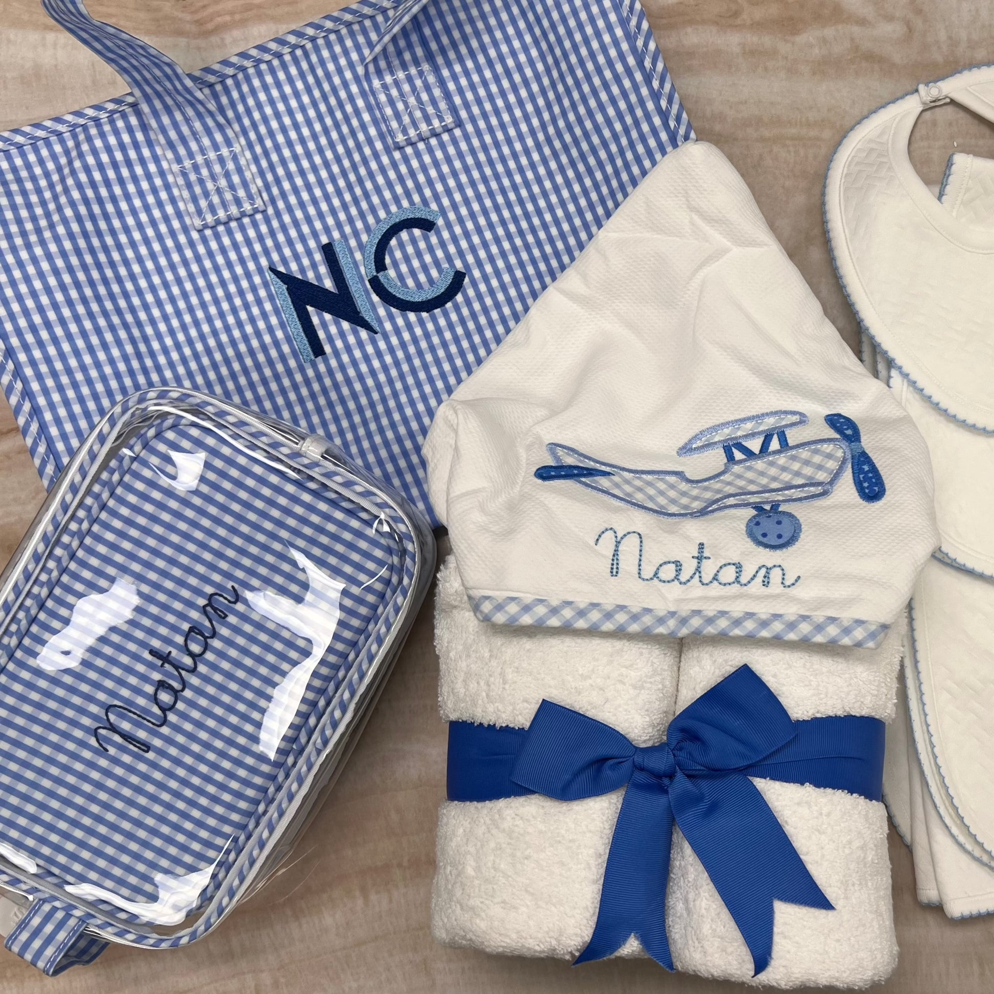 Personalized Nylon Market Tote Blue Gingham - Give Wink