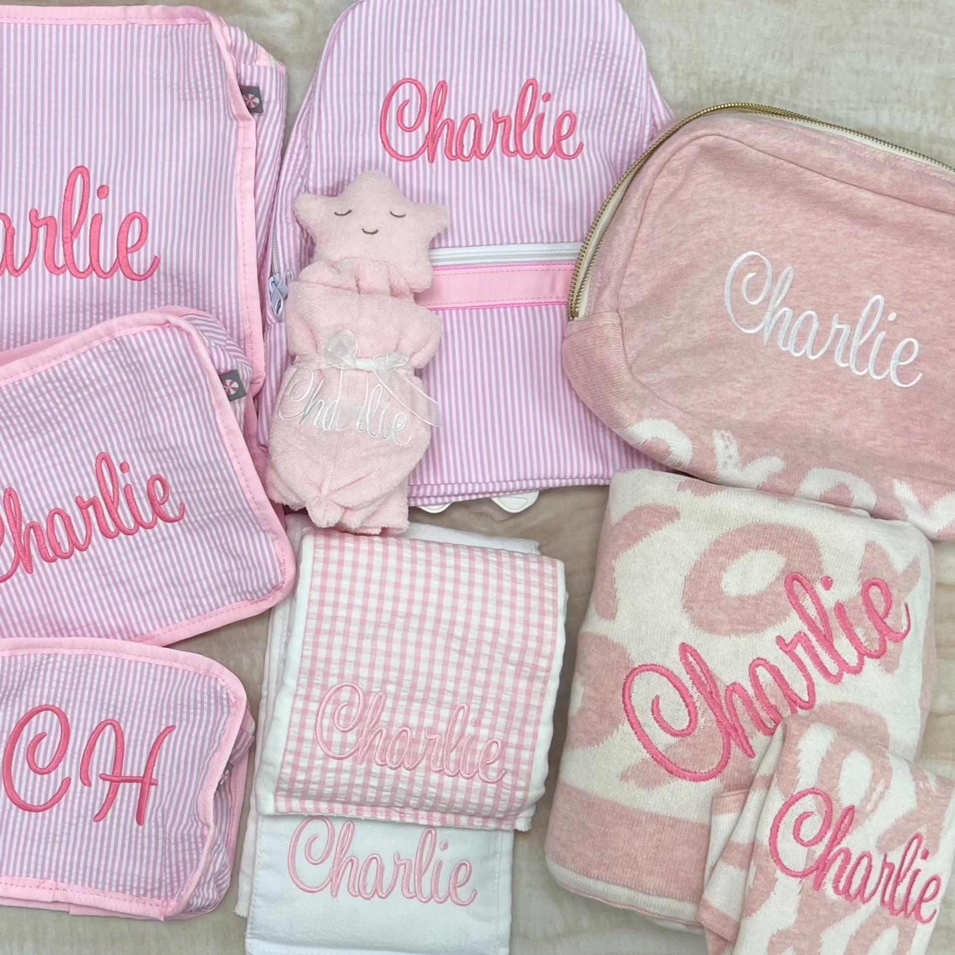 Personalized Baby Travel Set Pearl / Ivory XOXO 3 Piece Knitted - Give Wink