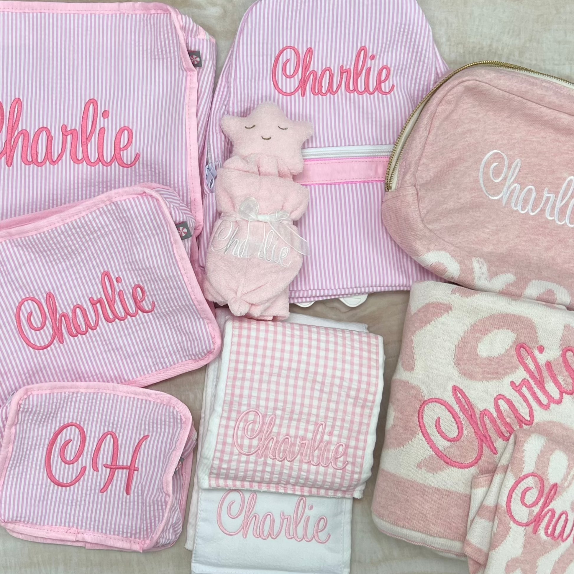 Personalized Baby Girl Pink Gingham Set of 2 Burps - Give Wink