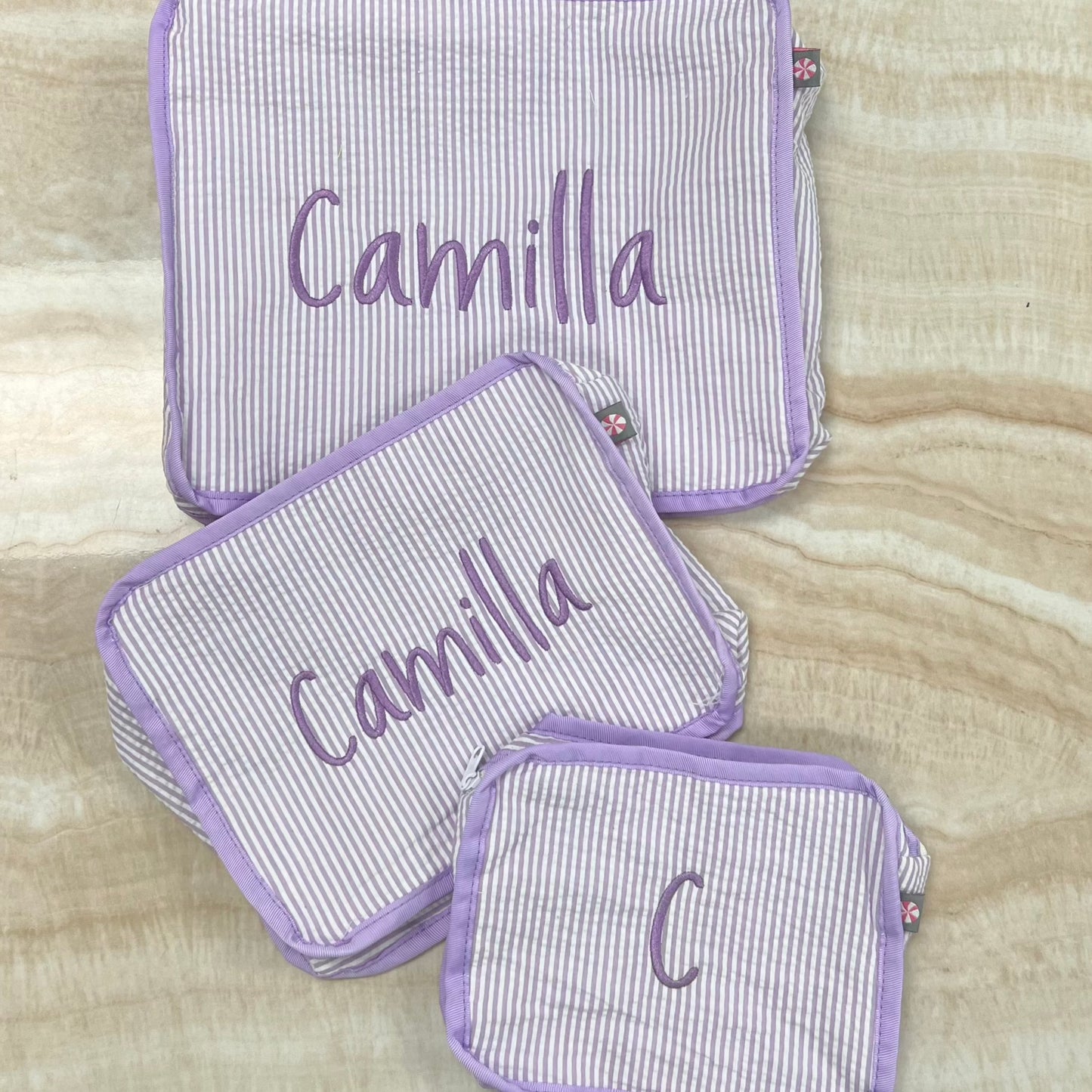 Personalized Seersucker Lilac Organizing Trio - Give Wink
