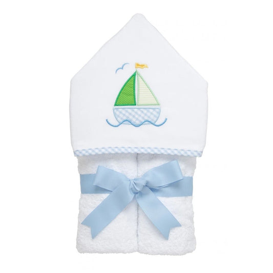 Personalized Baby Boy Blue Pastel Sailboat Hooded Towel - Give Wink
