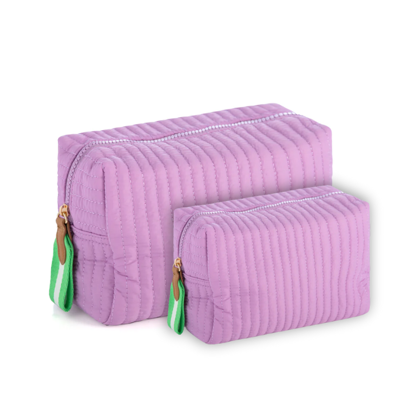 Ezra Quilted Nylon Boxy Cosmetic Pouch Set - Lilac - Give Wink