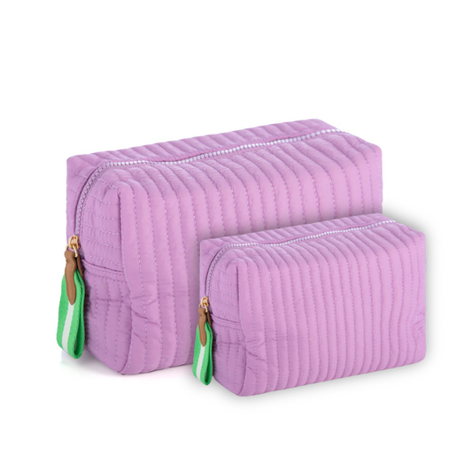 Ezra Quilted Nylon Boxy Cosmetic Pouch Set - Lilac - Give Wink