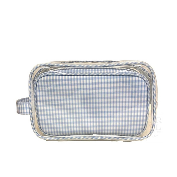 Personalized Sky Gingham Clear Duo Pouch - Give Wink