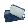 Personalized Adult Travel Set Reversible Solid 3 Piece Knitted Navy / Linen - Give Wink