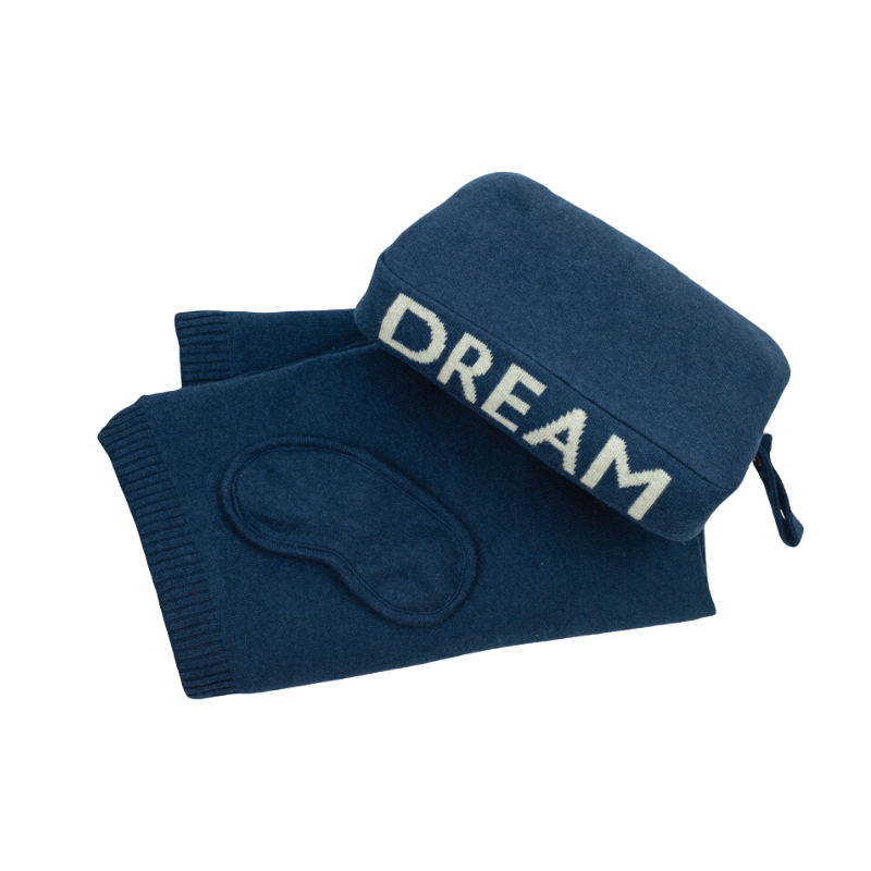 Personalized Adult Travel Set DREAM 3 Piece Knitted Navy / Linen - Give Wink