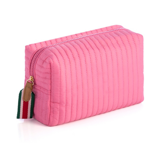 Ezra Quilted Nylon Large Boxy Cosmetic Pouch - Pink - Give Wink