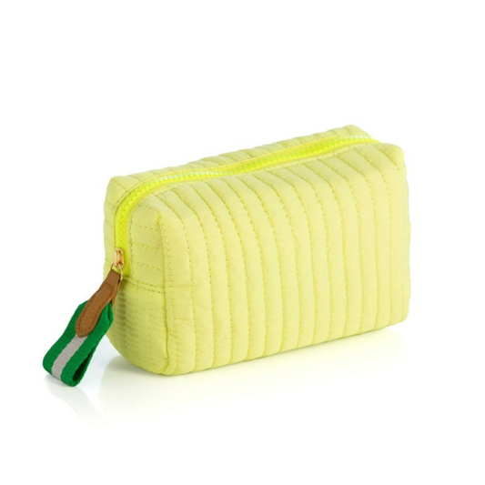 Ezra Quilted Nylon Small Boxy Cosmetic Pouch - Citron - Give Wink