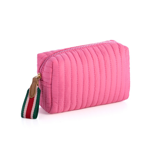 Ezra Quilted Nylon Small Boxy Cosmetic Pouch - Pink - Give Wink