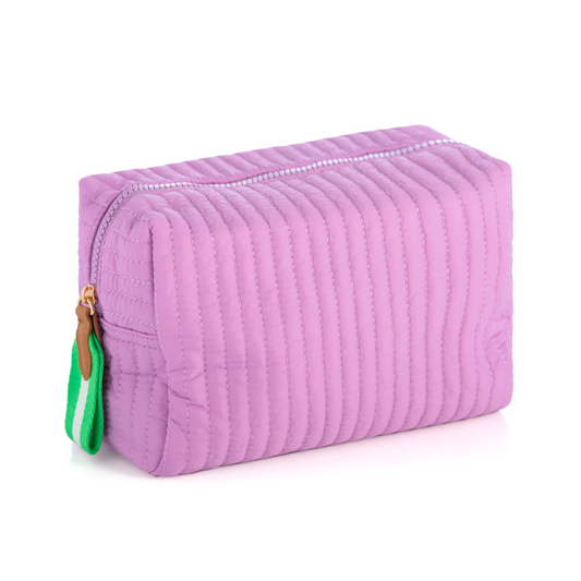 Ezra Quilted Nylon Large Boxy Cosmetic Pouch - Lilac - Give Wink