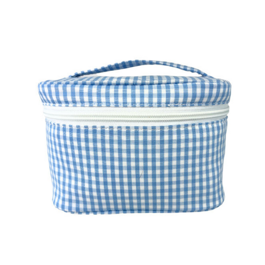 Personalized Blue Gingham Mini Train Case - Give Wink