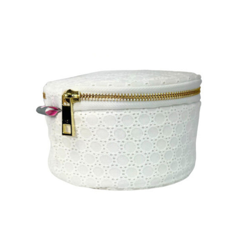 Personalized Eyelet White Round Multi Purpose Pouch - Give Wink
