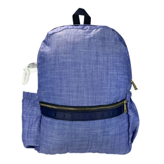 Personalized Chambray Blue Navy Large Backpack w/Pockets - Give Wink