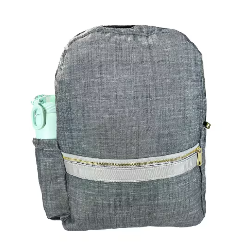 Personalized Chambray Grey Large Backpack w/Pockets - Give Wink