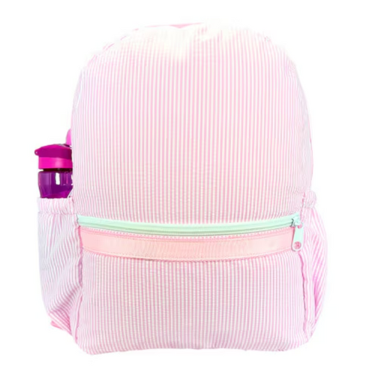 Personalized Seersucker Baby Pink Large Backpack w/ Pockets - Give Wink