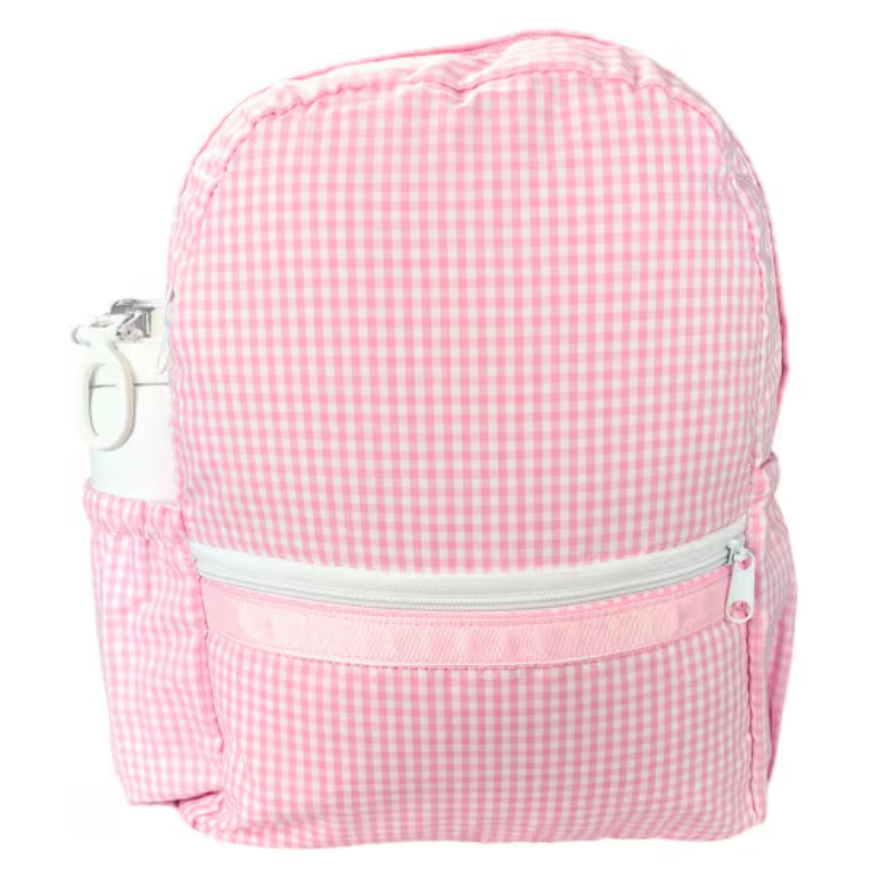 Personalized Gingham Baby Pink Large Backpack w/Pockets - Give Wink